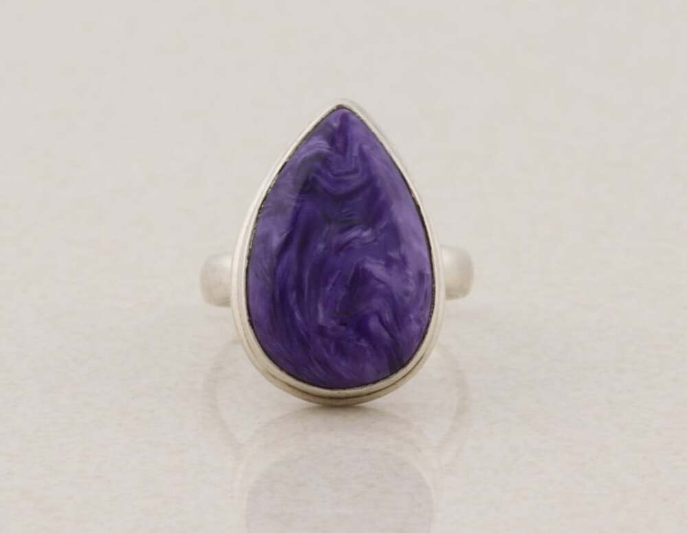 Sterling Silver Natural Charoite Ring Size 8 3/4 Purple Gemstone Ring